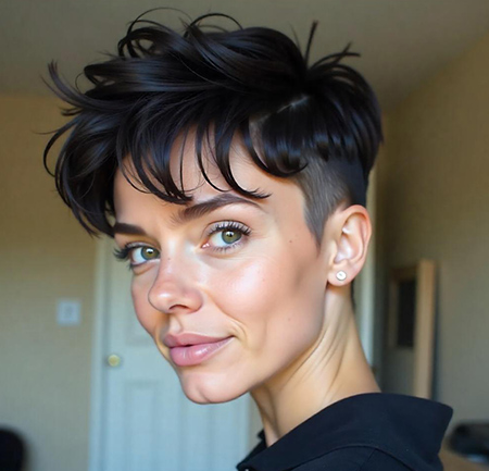 Edgy Undercut Pixie in Jet Black Color