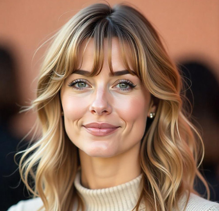 Layered Shoulder-Length Style with Curtain Bangs