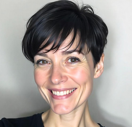 Tapered Pixie with Micro Bangs in Jet Black