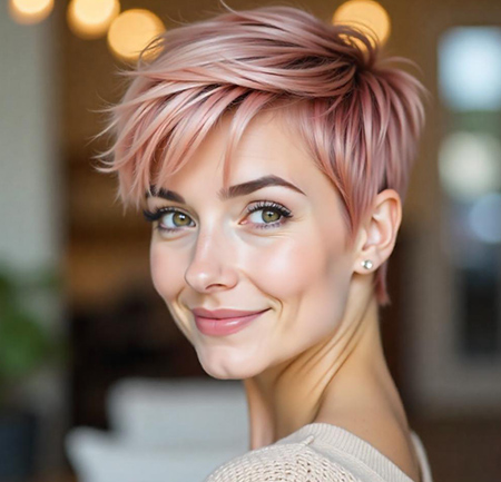 Choppy Pixie Cut with Rose Gold Tones