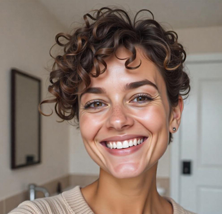 Curly Pixie with Auburn Highlights