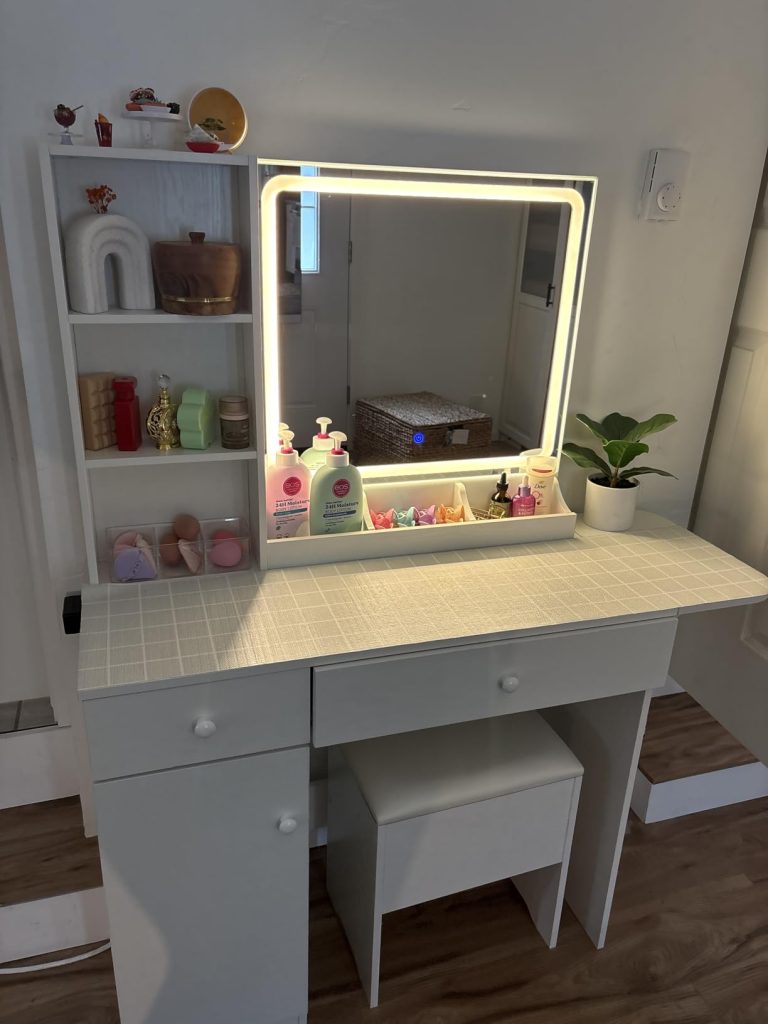 IRONCK Vanity Desk with LED Lighted Mirror