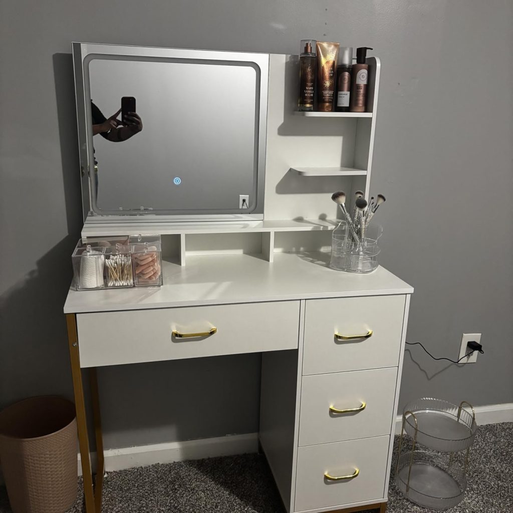 COMHOMA Vanity Desk with Mirror and Lights