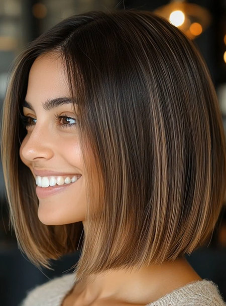 Asymmetrical Bob in Golden Brown