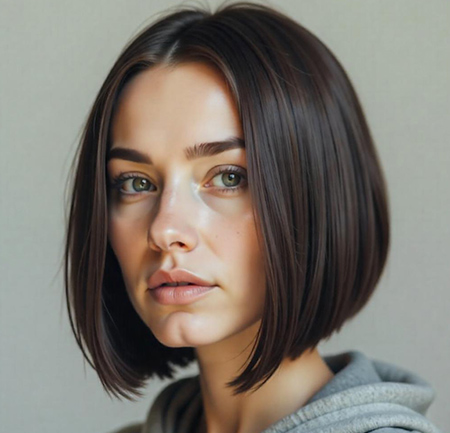 Chin-Length Sleek Bob in Ash Brown