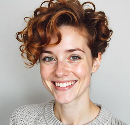Curly Pixie with Auburn Highlights