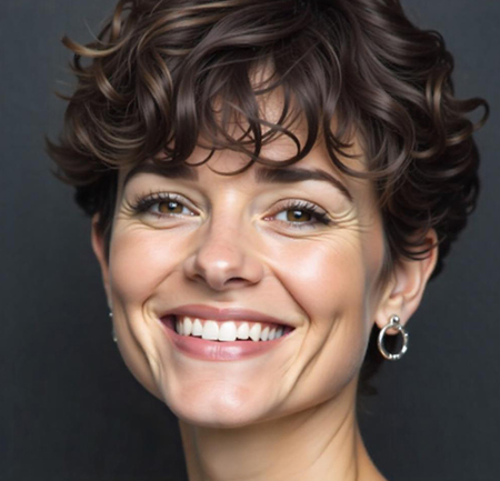Curly Pixie with Short Bangs in Deep Cocoa Brown