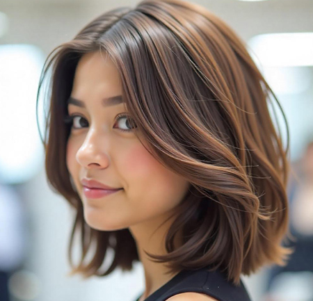 Gently Layered Ash Brown Bob