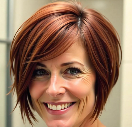 Pixie Bob Featuring Long Bangs in Deep Auburn