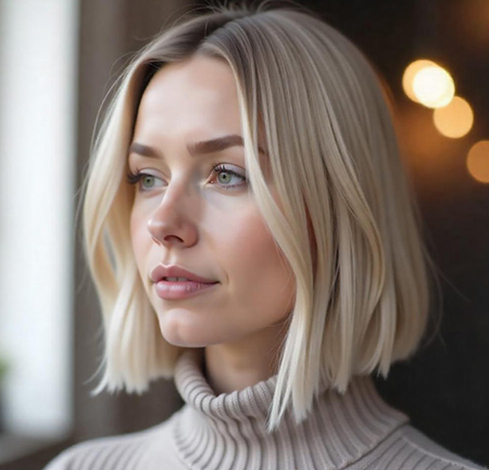 Sleek Collarbone Bob – Soft Ash Blonde