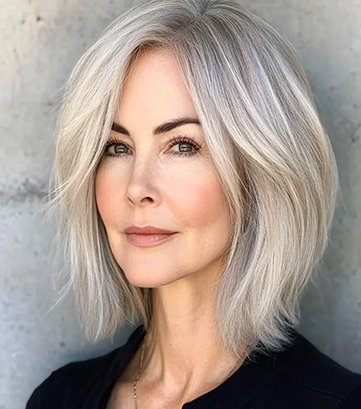 Sleek Shoulder-Length Locks With Side-Swept Bangs