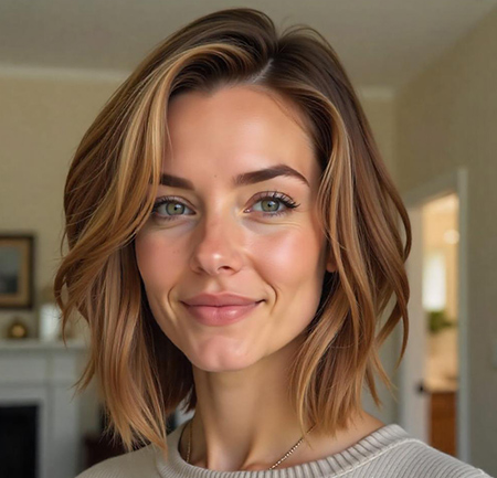 Soft Layered Bob in Warm Honey Blonde