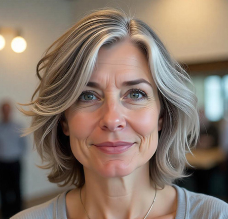 Soft Layered Bob with Champagne-Blonde Highlights