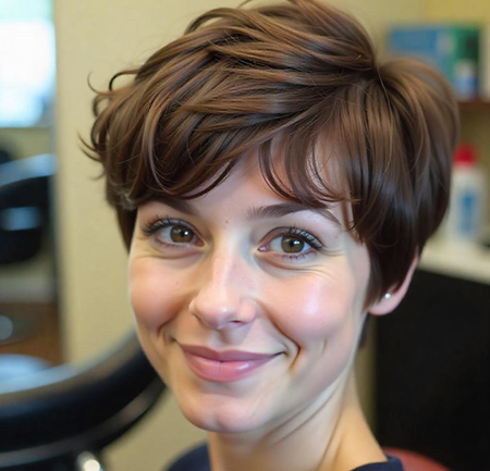 Soft Layered Pixie Haircut in Dark Brown