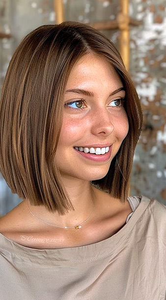 Subtly Layered Chestnut Bob