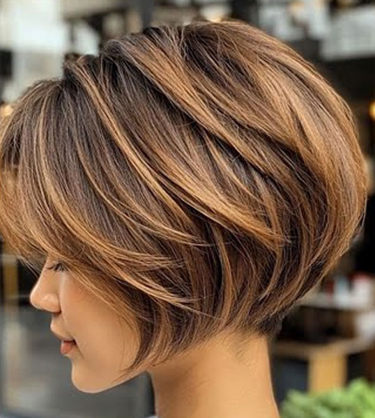 Textured Brunette Bob with Highlights