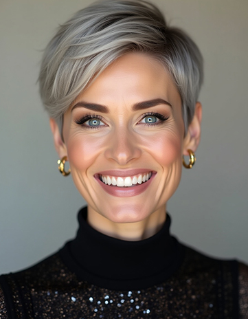 Textured Pixie with Silver Ash Highlights