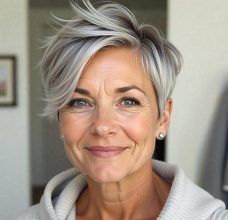 Textured Pixie with Silver Highlights
