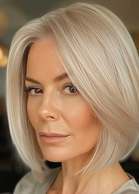 Wispy Layered Bob with Silver Highlights