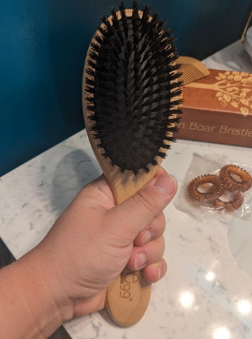 BLACK EGG Boar Bristle Hair Brush with Bamboo Comb and Hair Ties