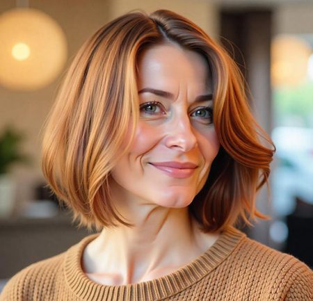Chin-Length Bob with Warm Copper Hues