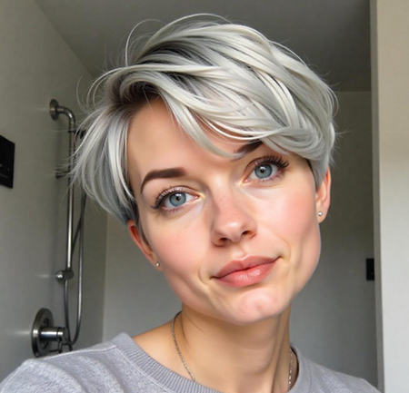 Choppy Pixie – Silver Ash Blonde