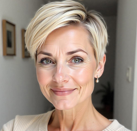 Classic Pixie with Champagne Blonde