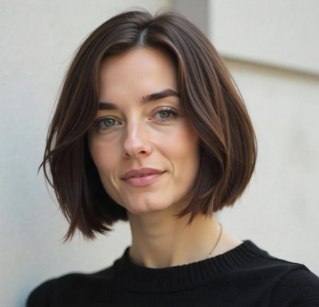 Collarbone-Length Blunt Bob in Espresso Brown