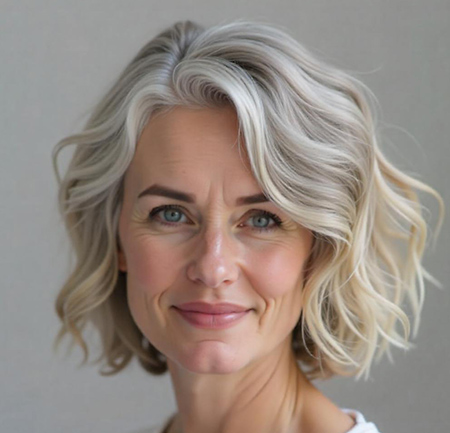 Curly Bob for Senior Citizens with Subtle Lowlights