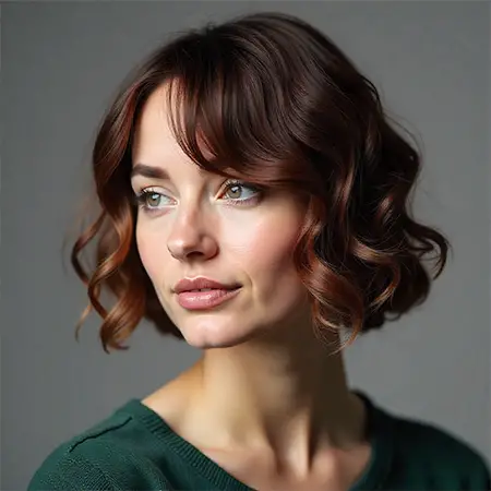 Curly French Bob in Rich Walnut Brown