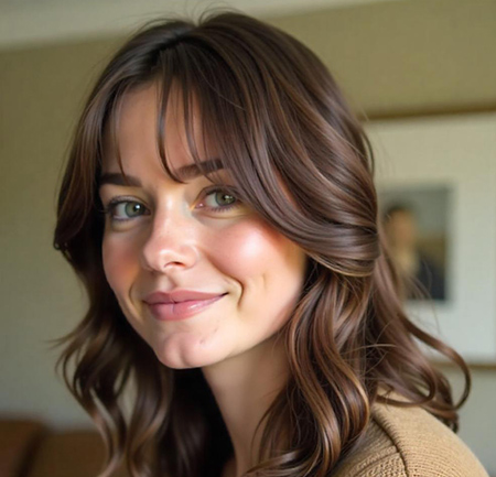 Curtain Bangs with Soft Layers – Chestnut Brown