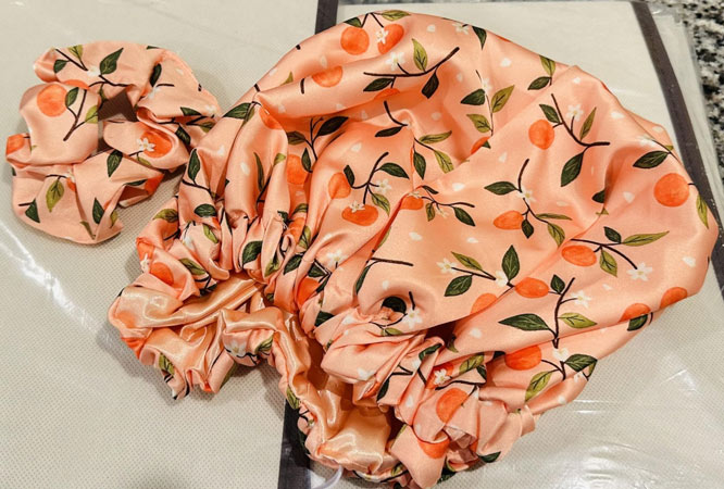 Cute Double Layer Satin Bonnet with Scrunchie for Curly Hair