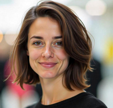 Feathered Bob in Chestnut Brown