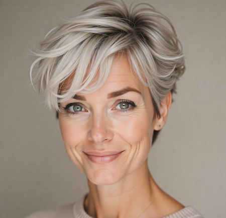 Feathered Pixie with Pearl Blonde Highlights