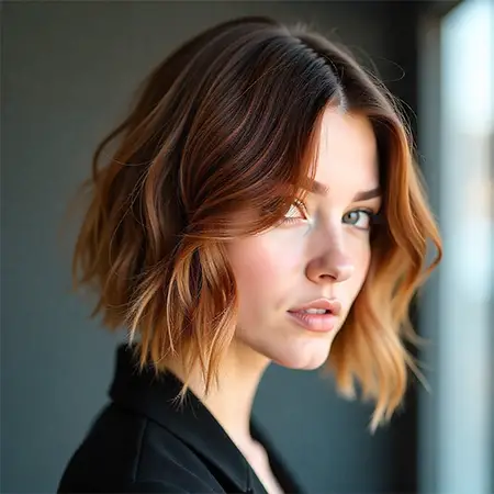 Gently Textured French Bob in Warm Honey Brown