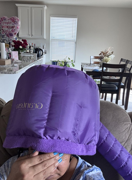 Hooded Hair Dryer with Integrated Headband for Curly Hair