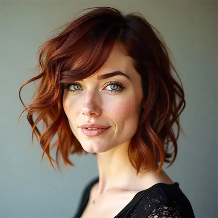 Messy French Bob in Dark Auburn