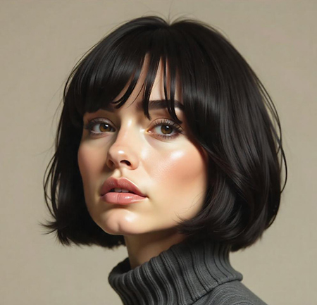Razor-Cut Bob in Jet Black Shade
