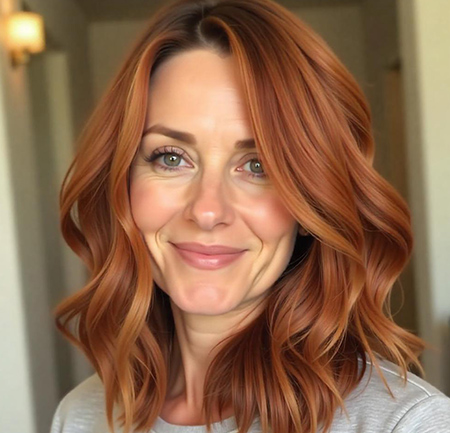 Shoulder-Length Lob with Auburn Tones