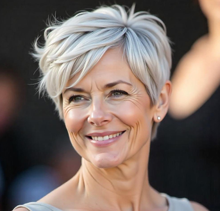 Side-Swept Pixie with Silver Blonde Tones