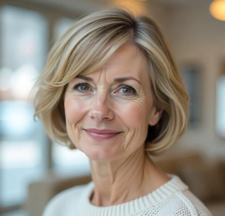 Straight and Sleek Bob for a Round Face in Ash Blonde