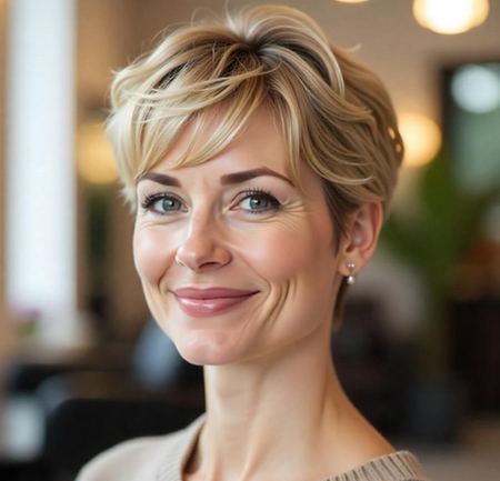 Tousled Pixie with Sandy Blonde Highlights