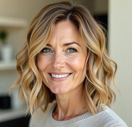 Wavy Bob with Honey Blonde Streaks