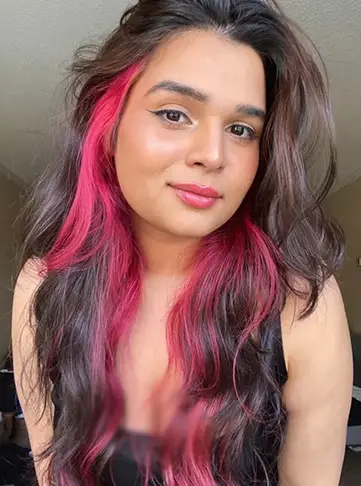 Black Wavy Hair With Pink Peek-a-Boo Highlights