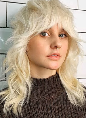 Blonde Wavy Wolf Cut With Bangs