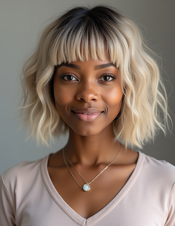 Blunt Blonde Bob with Fringe