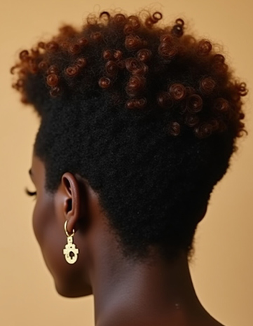 Curly Black Hair with Lively Cinnamon Highlights