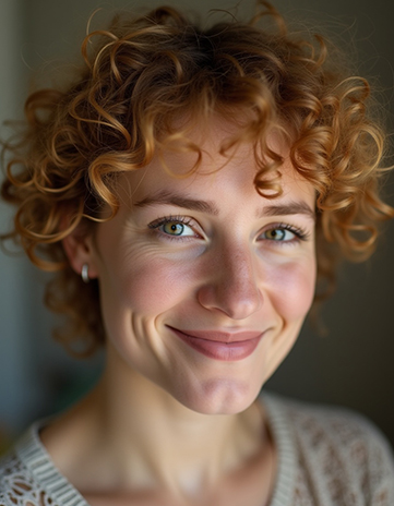 Curly Layered Pixie in Golden Brown