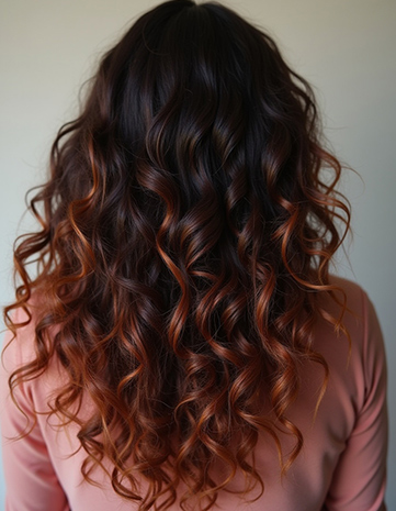Defined Curls with Mahogany Brown Accents
