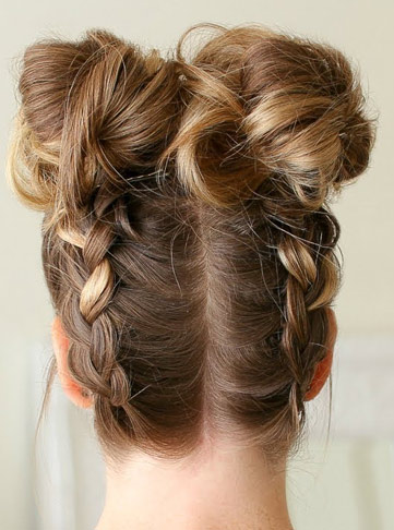 Dutch Braids Leading to Voluminous Buns